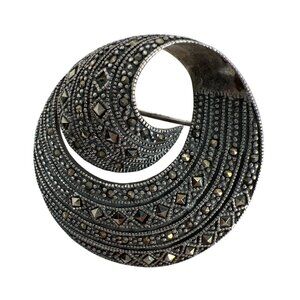 Jewelry Vintage 925 Sterling Silver Marcasite Swirl Brooch Pin 20s Art Deco Core